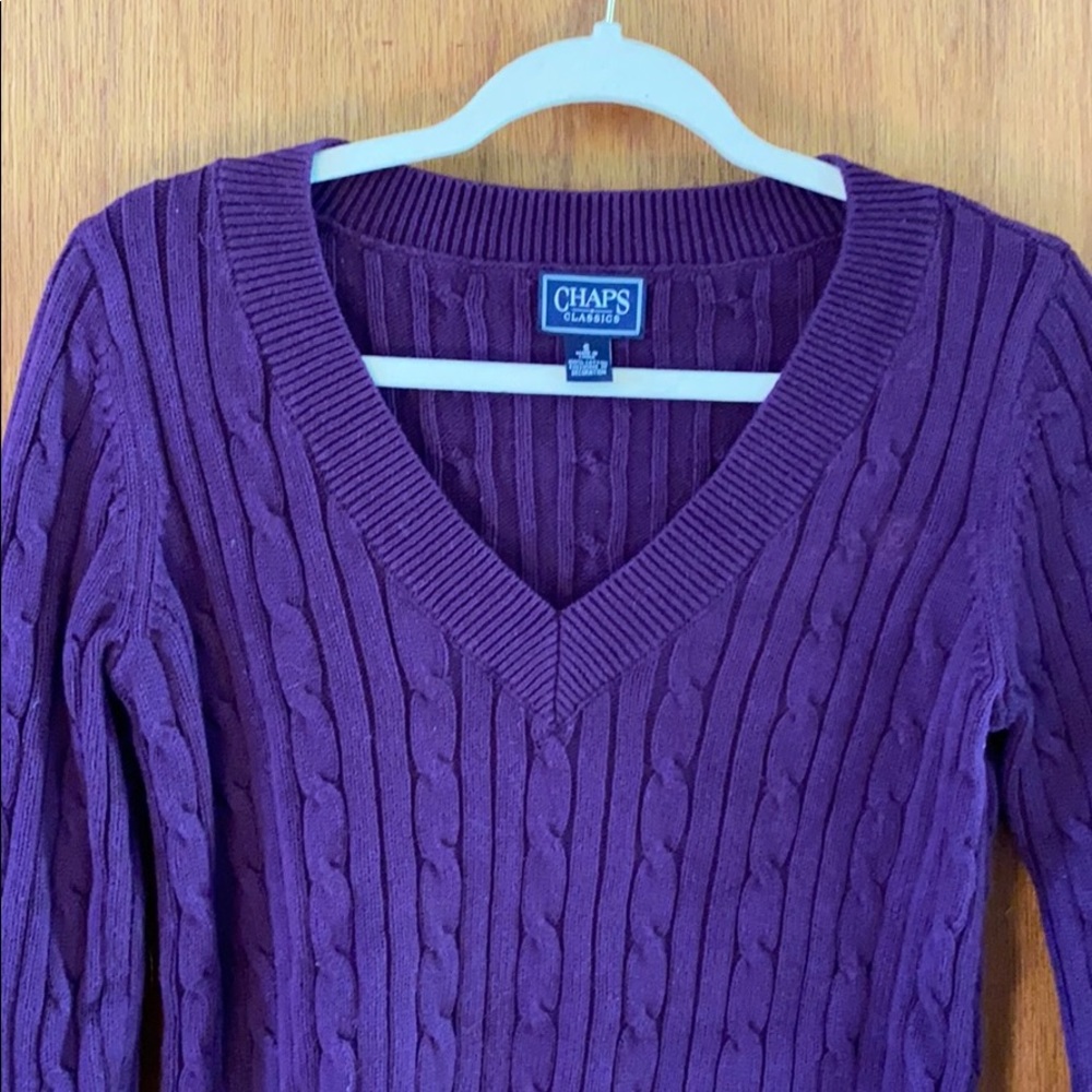 Chaps Purple cable v-neck sweater Small Like New